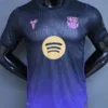 5a76ee671f894f25 - KFCool – Football Jerseys & Soccer Kits Store Mannequin wearing a purple-to-indigo FC Barcelona football jersey with the gold Spotify logo in the center and pink sponsor patches on the chest.
