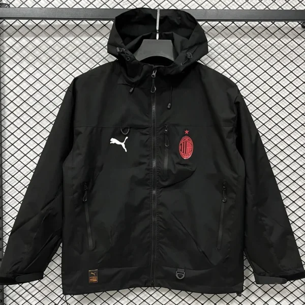 AC Milan 2025/26 Black Outdoor Jacket - Front View - KFCool – Football Jerseys & Soccer Kits Store AC Milan 2025/26 Black Outdoor Jacket - Front View | KFCOOL