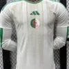 Algeria 2026/27 Home Long Sleeve Jersey Player Version - Front View White Algeria national team long-sleeve jersey with green trim, gold pinstripes, Adidas logo, and Algeria crest.