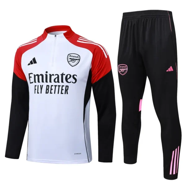 Arsenal 2025/26 White Half Pull Tracksuit - Front View - KFCool – Football Jerseys & Soccer Kits Store Arsenal 2025/26 White Half Pull Tracksuit - Front View | KFCOOL