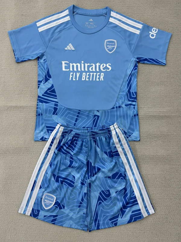 Arsenal 2026/27 Goalkeeper Blue Kids Kit Fan Version - Front View | KFCOOL
