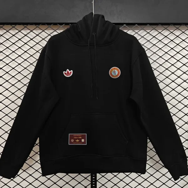 Aston Villa 2025/26 Black Hoody - Front View | KFCOOL