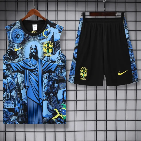 Brazil 2025/26 Blue Sleeveless Shorts - Front View | KFCOOL