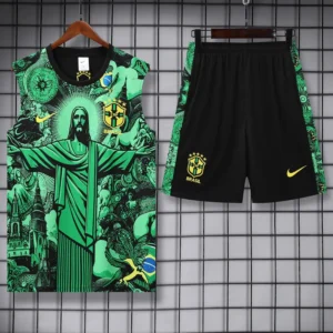 Brazil 2025/26 Green Sleeveless Shorts - Front View | KFCOOL