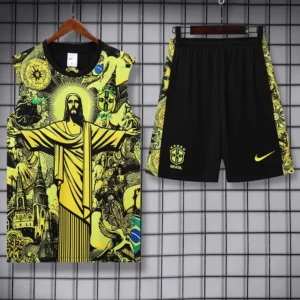 Brazil 2025/26 Yellow Sleeveless Shorts - Front View | KFCOOL