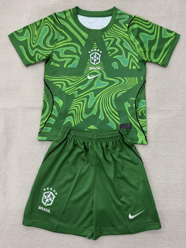 Brazil 2026/27 Goalkeeper Kids Kit Fan Version - Front View - KFCool – Football Jerseys & Soccer Kits Store Brazil 2026/27 Goalkeeper Kids Kit Fan Version - Front View | KFCOOL