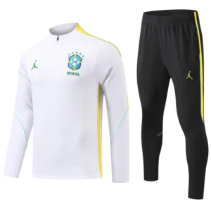 Brazil 2026/27 White Yellow Half Pull Tracksuit - Front View Brazil 2026/27 White Yellow Half Pull Tracksuit - Front View | KFCOOL