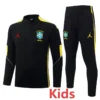 Brazil 2026/27 Black Yellow Kids Half Pull Tracksuit - Front View | KFCOOL
