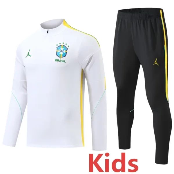 Brazil 2026/27 White Yellow Kids Half Pull Tracksuit - Front View | KFCOOL