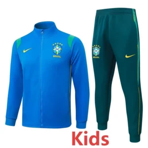 Brazil 2026/27 Green Blue Kids Jacket Tracksuit - Front View | KFCOOL