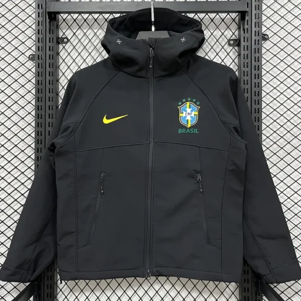 Brazil 2026/27 Black Outdoor Jacket - Front View Brazil 2026/27 Black Outdoor Jacket - Front View | KFCOOL