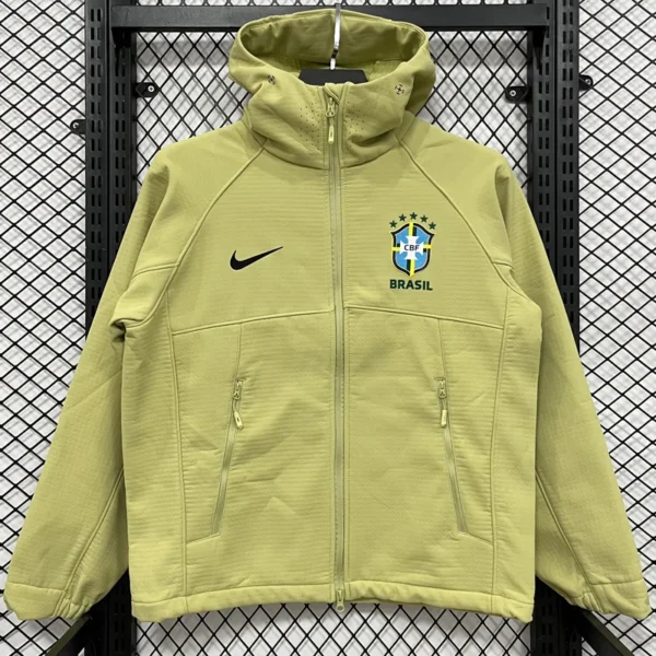 Brazil 2026/27 Yellow Green Outdoor Jacket - Front View | KFCOOL