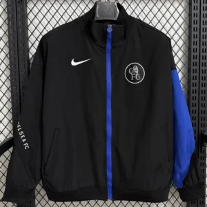 Chelsea 2025/26 Black Blue Windbreaker - Front View Chelsea 2025/26 Black Blue Windbreaker - Front View | KFCOOL