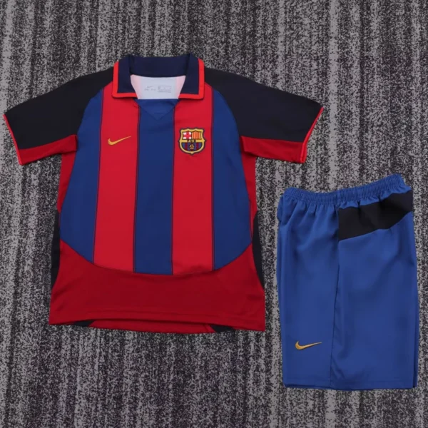 Barcelona 2003/04 Retro Home Kids Kit Fan Version - Front View | KFCOOL
