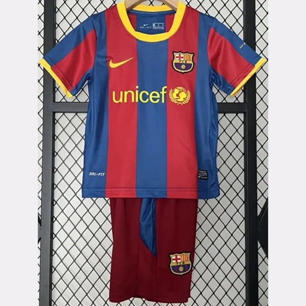 Barcelona 2010/11 Retro Home Kids Kit Fan Version - Front View | KFCOOL