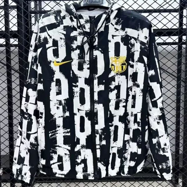 Barcelona 2025/26 Black White Windbreaker - Front View - KFCool – Football Jerseys & Soccer Kits Store Barcelona 2025/26 Black White Windbreaker - Front View | KFCOOL