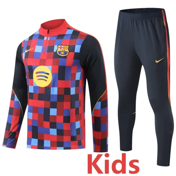Barcelona 2026/27 Red Kids Half Pull Tracksuit - Front View | KFCOOL
