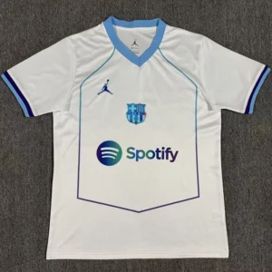 Barcelona 2026/27 White Blue Special Edition Training Shirt Fan Version - Front View | KFCOOL