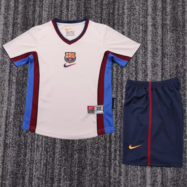 Barcelona 1998/99 Retro Away White Kids Kit Fan Version - Front View | KFCOOL