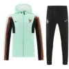 France 2026/27 Windbreaker Suit - Front View - KFCool – Football Jerseys & Soccer Kits Store Mint green France national football team tracksuit jacket with brown and black color blocks, shown with matching black pants bearing the crest and Nike logos.