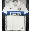 White Inter Milan soccer jersey on a hanger featuring a blue sponsor stripe, Nike logo, and club crest with a star above it