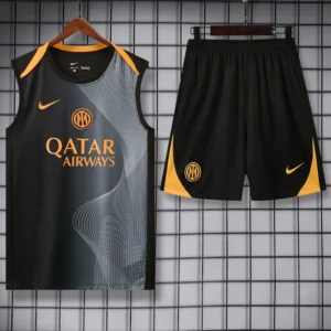Inter Milan 2025/26 Black Yellow Sleeveless Shorts - Front View | KFCOOL