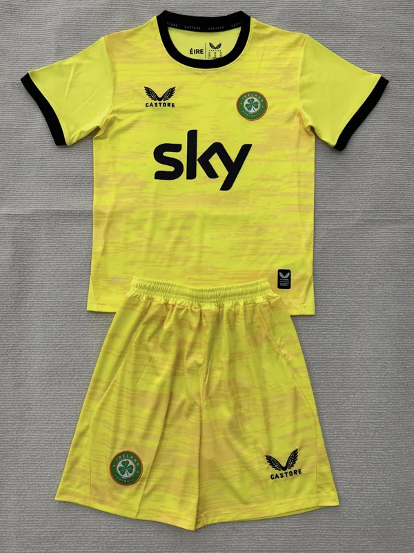 Ireland 2026/27 Goalkeeper Yellow Kids Kit Fan Version - Front View | KFCOOL