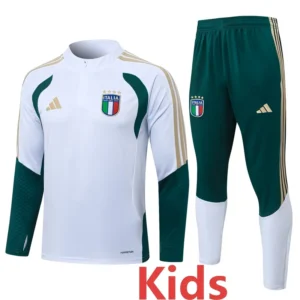 Italy 2026/27 White Kids Half Pull Tracksuit - Front View Italy 2026/27 White Kids Half Pull Tracksuit - Front View | KFCOOL
