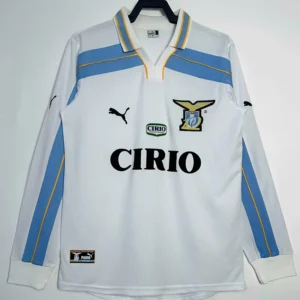 White soccer jersey with light blue shoulders and yellow trim, CIRIO sponsor, and a team crest.