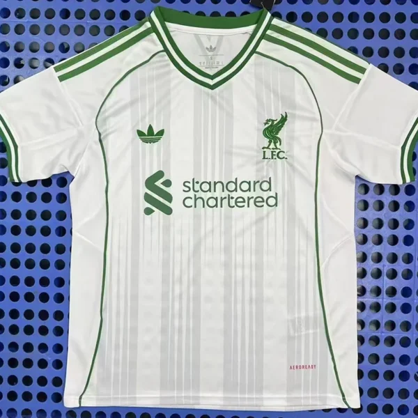 Liverpool 2025/26 White Green Training Shirt Fan Version - Front View | KFCOOL
