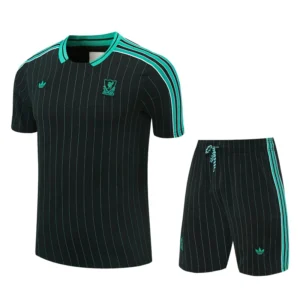 Liverpool 2025/26 Black Green Training Short Suit - Front View | KFCOOL
