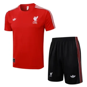 Liverpool 2025/26 Black Red Training Short Suit - Front View | KFCOOL