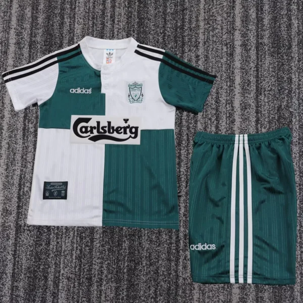 Liverpool 1995/96 Retro Away Kids Kit Fan Version - Front View - KFCool – Football Jerseys & Soccer Kits Store Liverpool 1995/96 Retro Away Kids Kit Fan Version - Front View | KFCOOL