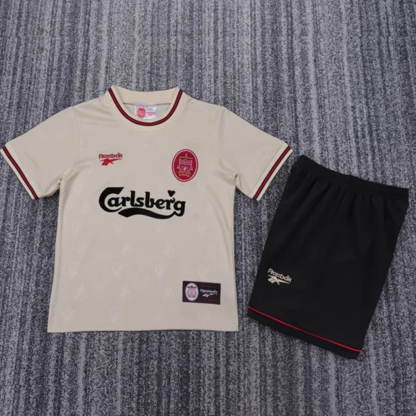 Liverpool 1996/97 Retro Away Kids Kit Fan Version - Front View - KFCool – Football Jerseys & Soccer Kits Store Liverpool 1996/97 Retro Away Kids Kit Fan Version - Front View | KFCOOL