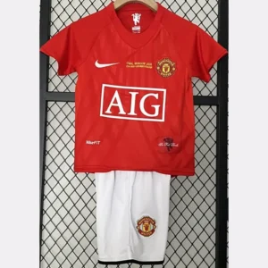 Manchester United 2007/08 Retro Home Kids Kit Fan Version - Front View Manchester United 2007/08 Retro Home Kids Kit Fan Version - Front View | KFCOOL