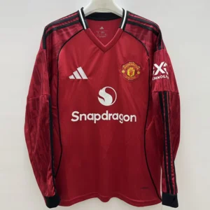 Manchester United 2025/26 Home Long Sleeve Jersey Fan Version - Front View | KFCOOL