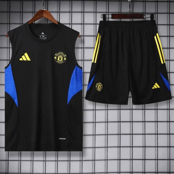 Manchester United 2025/26 Black Blue Sleeveless Shorts - Front View | KFCOOL
