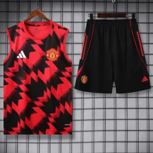 Manchester United 2025/26 Black Red Sleeveless Shorts - Front View Manchester United 2025/26 Black Red Sleeveless Shorts - Front View | KFCOOL