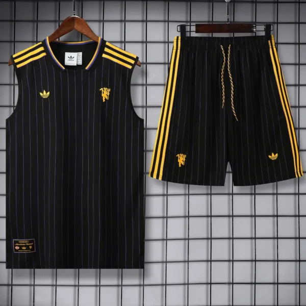 Manchester United 2025/26 Black Yellow Sleeveless Shorts - Front View Manchester United 2025/26 Black Yellow Sleeveless Shorts - Front View | KFCOOL