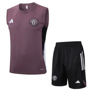 Manchester United 2025/26 Grey Purple Sleeveless Shorts - Front View Manchester United 2025/26 Grey Purple Sleeveless Shorts - Front View | KFCOOL