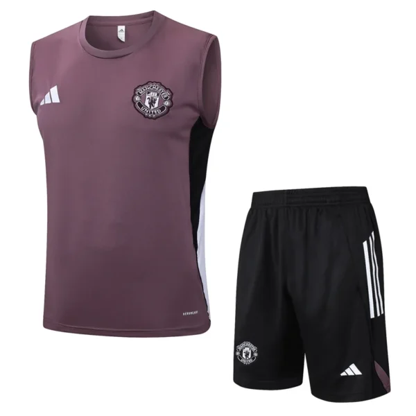 Manchester United 2025/26 Grey Purple Sleeveless Shorts - Front View Manchester United 2025/26 Grey Purple Sleeveless Shorts - Front View | KFCOOL