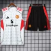 Manchester United 2025/26 White Grey Sleeveless Shorts - Front View | KFCOOL