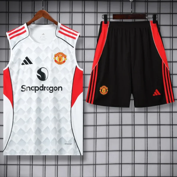 Manchester United 2025/26 White Grey Sleeveless Shorts - Front View | KFCOOL