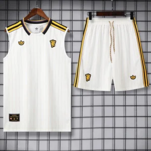 Manchester United 2025/26 White Yellow Sleeveless Shorts - Front View | KFCOOL