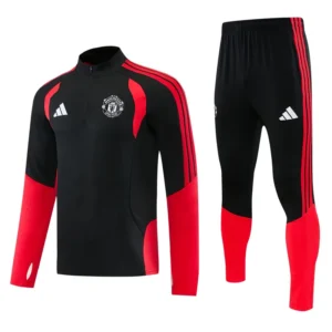 Manchester United 2026/27 Black Red Half Pull Tracksuit - Front View Manchester United 2026/27 Black Red Half Pull Tracksuit - Front View | KFCOOL