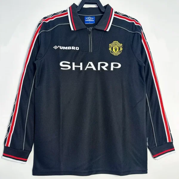 Manchester United 1998/99 Retro Black Long Sleeve Jersey Fan Version - Front View | KFCOOL