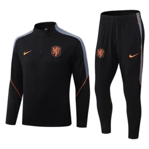 Netherlands 2026/27 Black Half Pull Tracksuit - Front View | KFCOOL