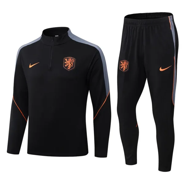 Netherlands 2026/27 Black Half Pull Tracksuit - Front View | KFCOOL