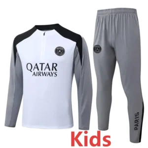 PSG 2026/27 White Grey Kids Half Pull Tracksuit - Front View PSG 2026/27 White Grey Kids Half Pull Tracksuit - Front View | KFCOOL