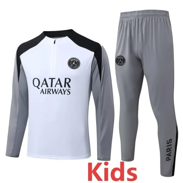 PSG 2026/27 White Grey Kids Half Pull Tracksuit - Front View - KFCool – Football Jerseys & Soccer Kits Store PSG 2026/27 White Grey Kids Half Pull Tracksuit - Front View | KFCOOL